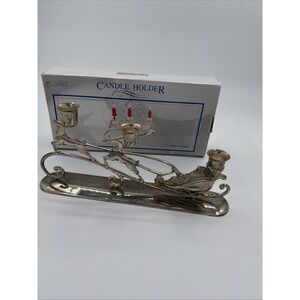 Vintage Silver Plated Santa Sleigh & Reindeer Candle Holder